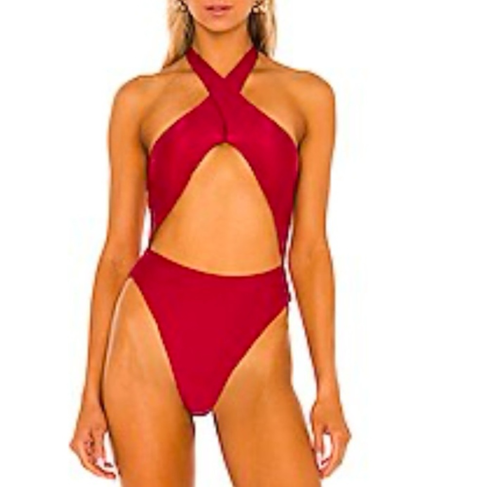 Michael Costello Crimson Red Cutout One-Piece Swimsuit